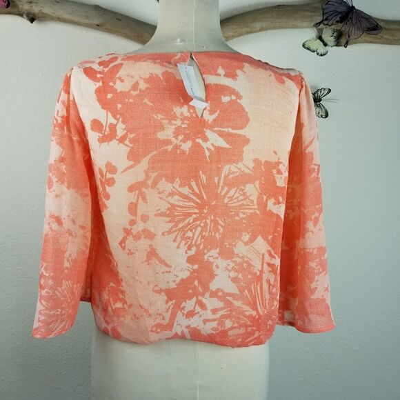 NY&CO coral and peach graphic elastic bottom top - Picture 3 of 8